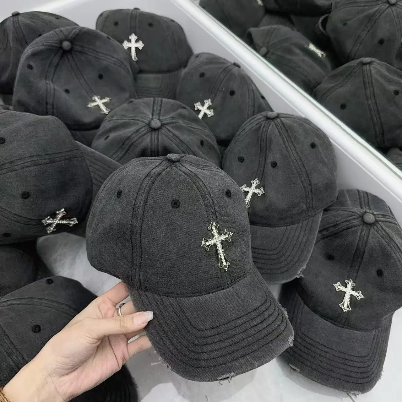 Crow heart distressed baseball cap
